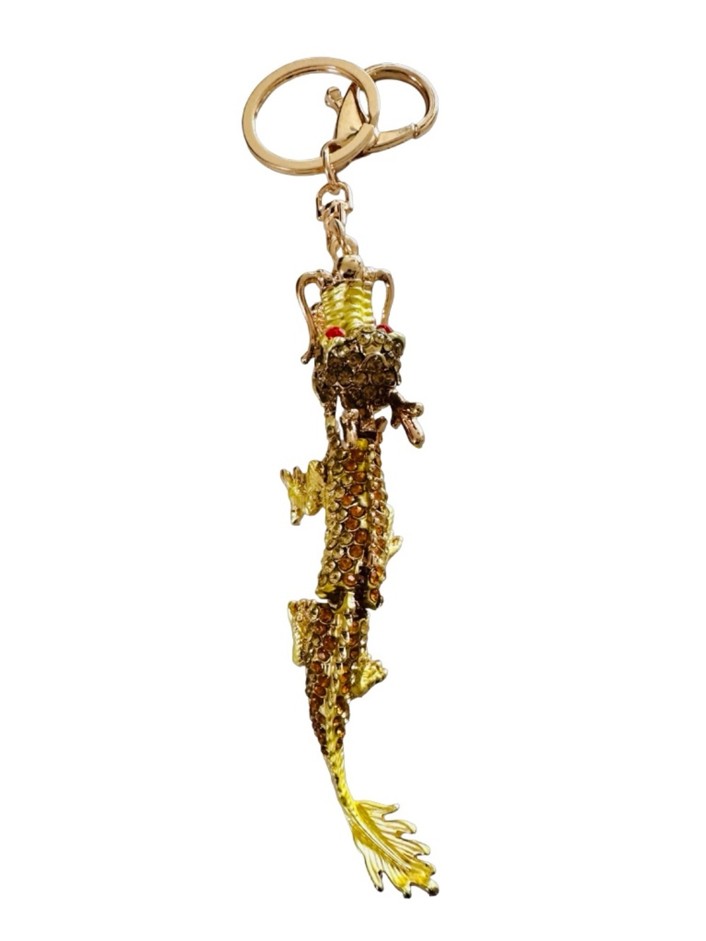 Gold-tone Jeweled Alligator Keychain Ring Handbag Charm 7.5” Luxury